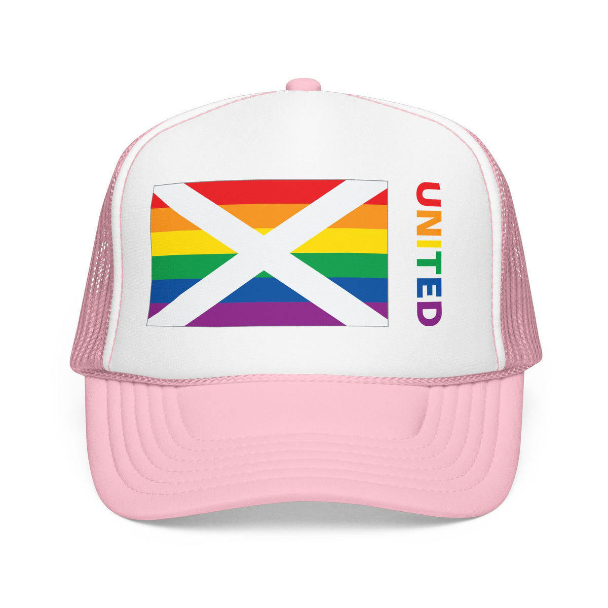 Alabama Rainbow Pride Flag "UNITED" Printed Foam Trucker Hat, Several Color Options