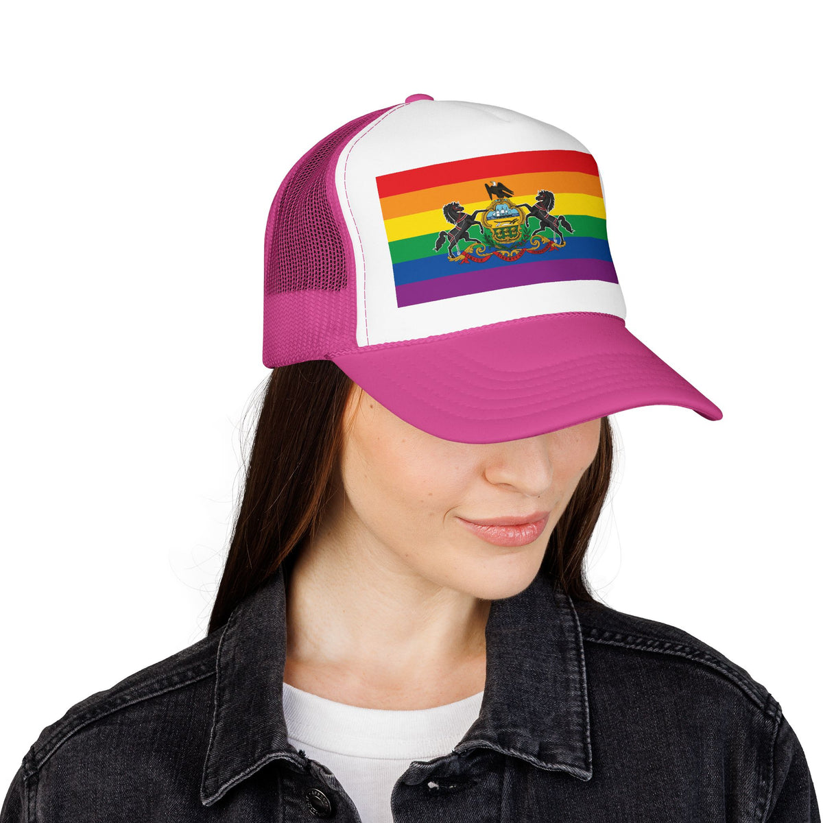 Pennsylvania Rainbow Pride Flag "UNITED" Printed Foam Trucker Hat, Several Color Options