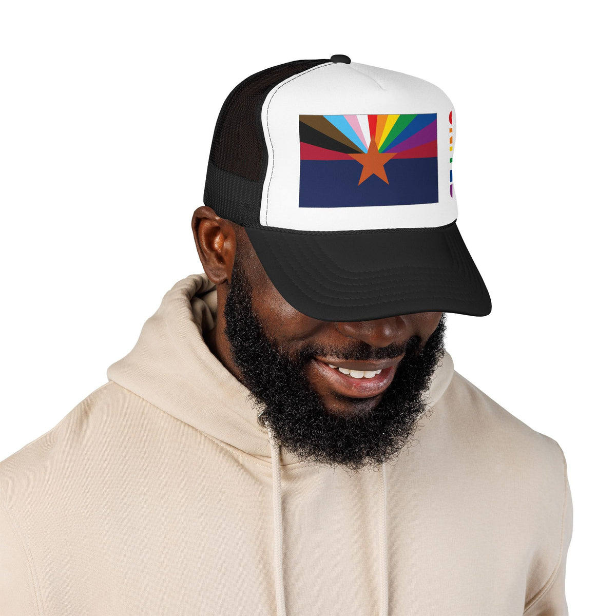 Arizona Rainbow Pride Flag "UNITED" Printed Foam Trucker Hat, Several Color Options