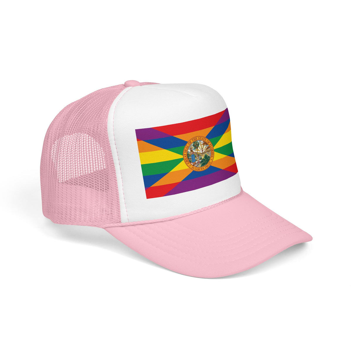 Florida Rainbow Pride Flag "UNITED" Printed Foam Trucker Hat, Several Color Options