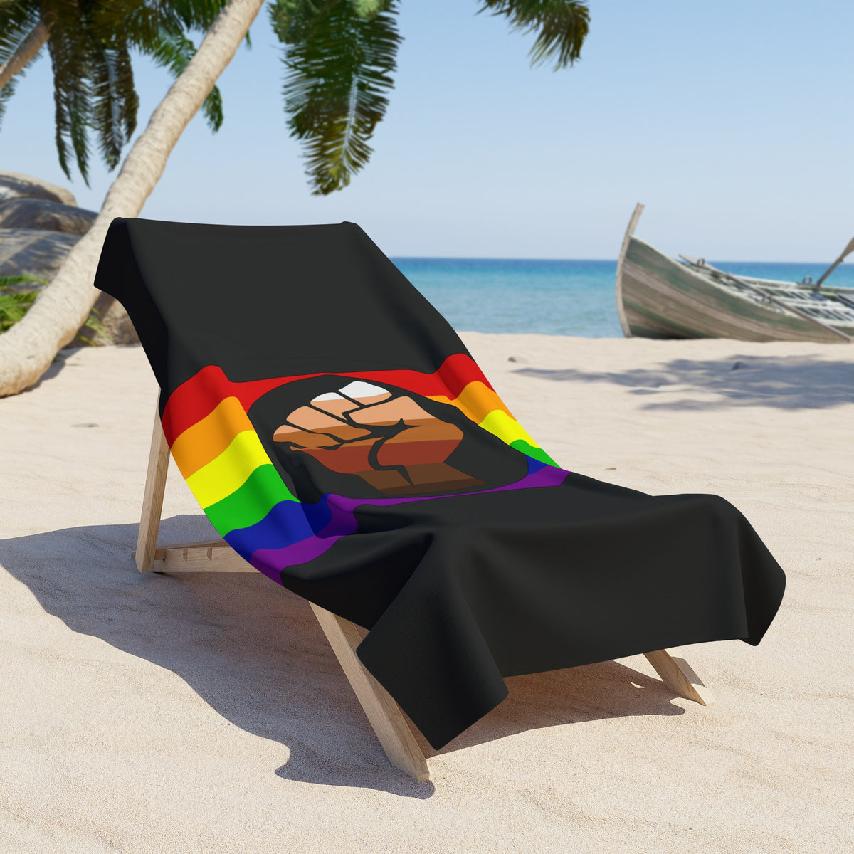Queer People of Color (POC) Pride Flag Beach Towel - vertical deco