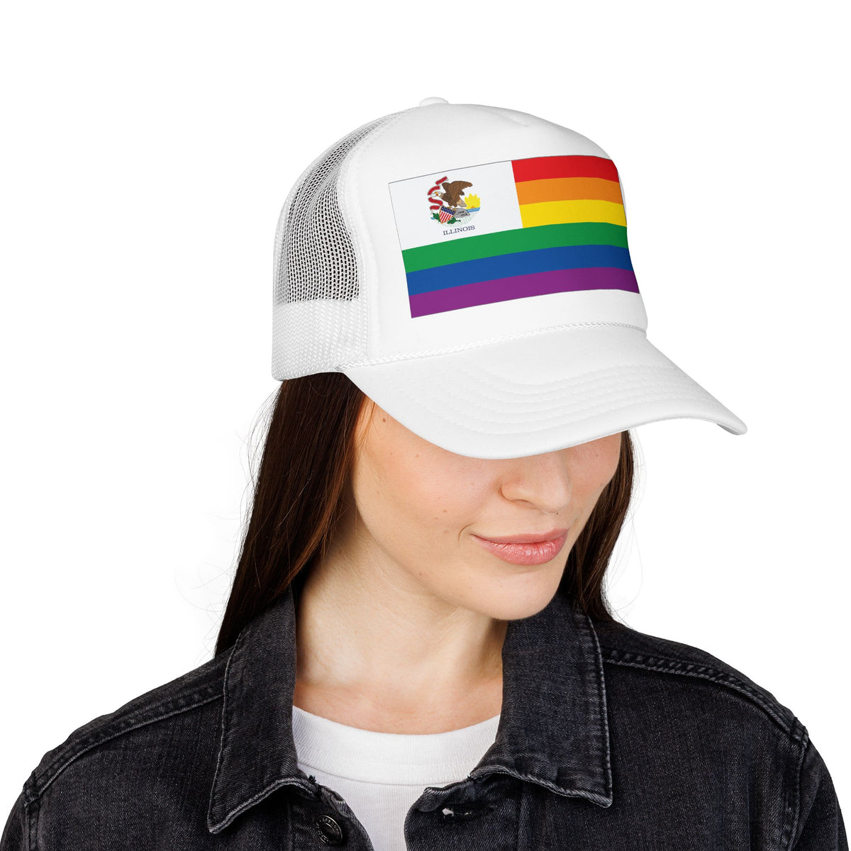 Illinois Rainbow Pride Flag "UNITED" Printed Foam Trucker Hat, Several Color Options