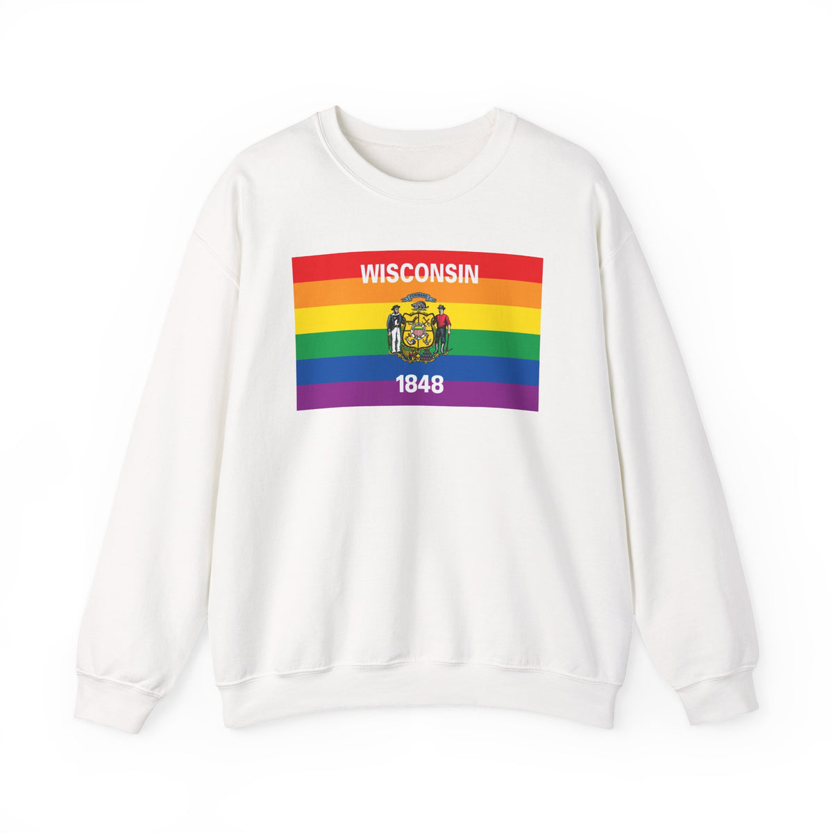Wisconsin Rainbow Pride Flag Unisex Crewneck Sweatshirt, White, Black or Light Pink