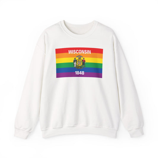 Wisconsin Rainbow Pride Flag Unisex Crewneck Sweatshirt, White, Black or Light Pink