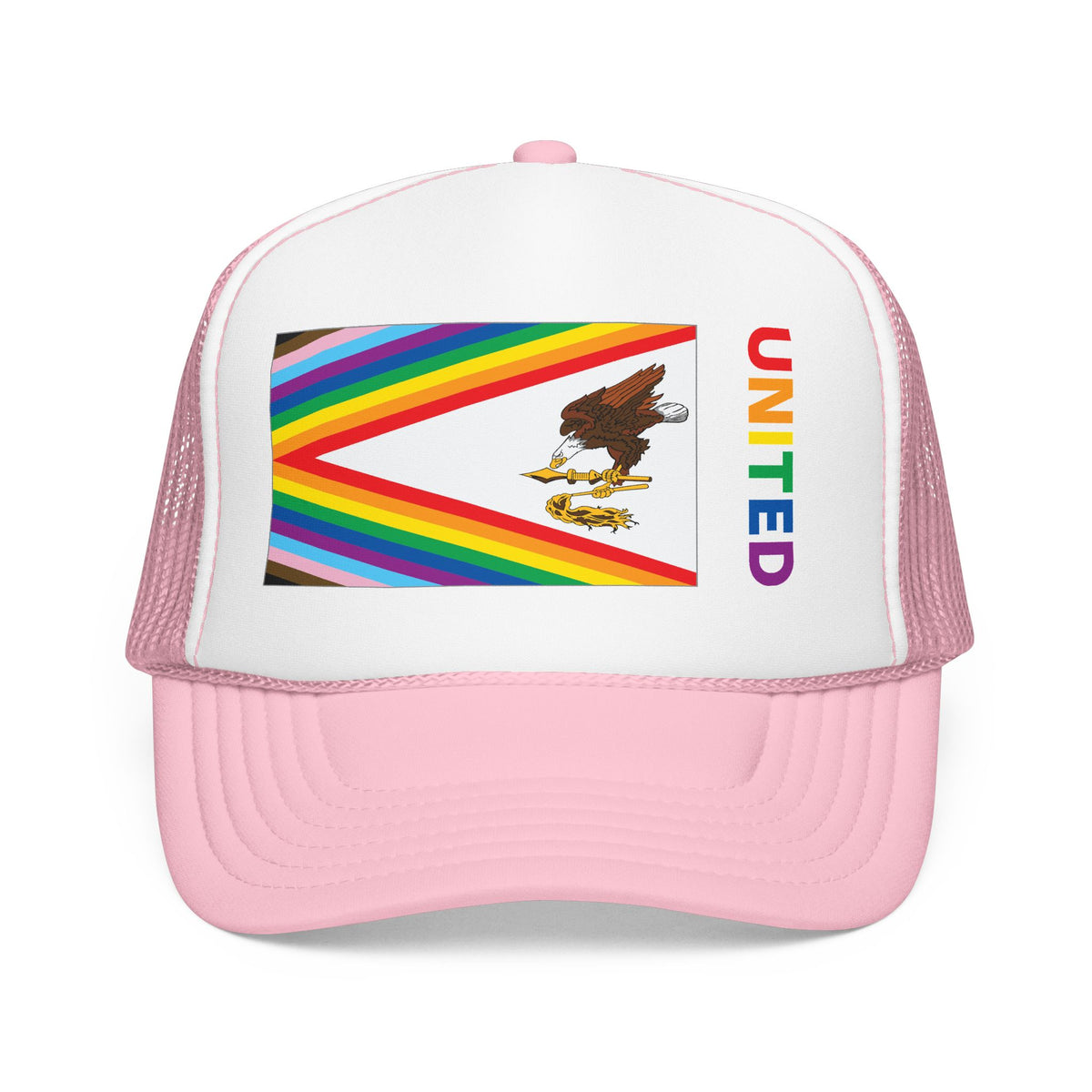 American Samoa Rainbow Pride Flag "UNITED" Printed Foam Trucker Hat, Several Color Options