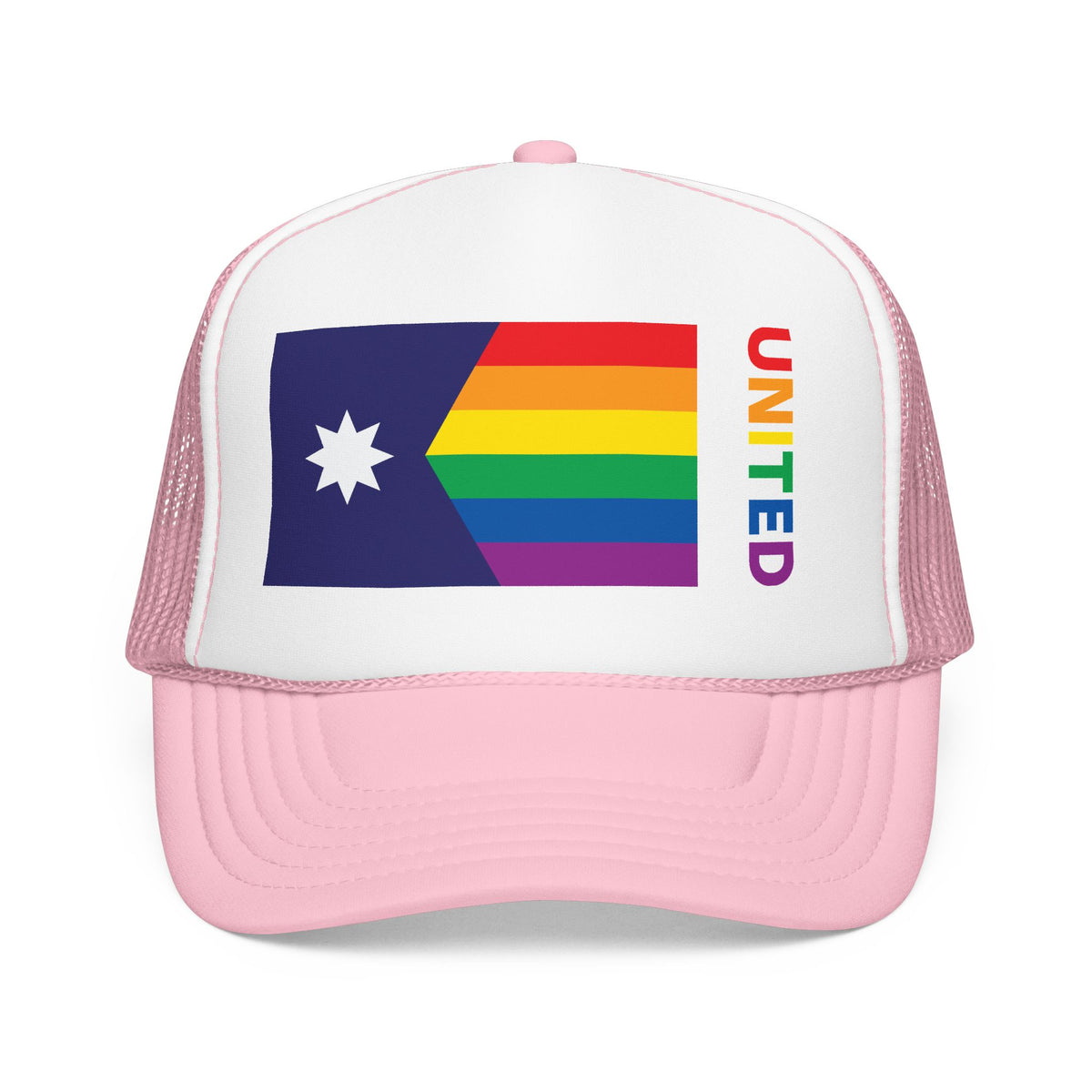 Minnesota Rainbow Pride Flag "UNITED" Printed Foam Trucker Hat, Several Color Options