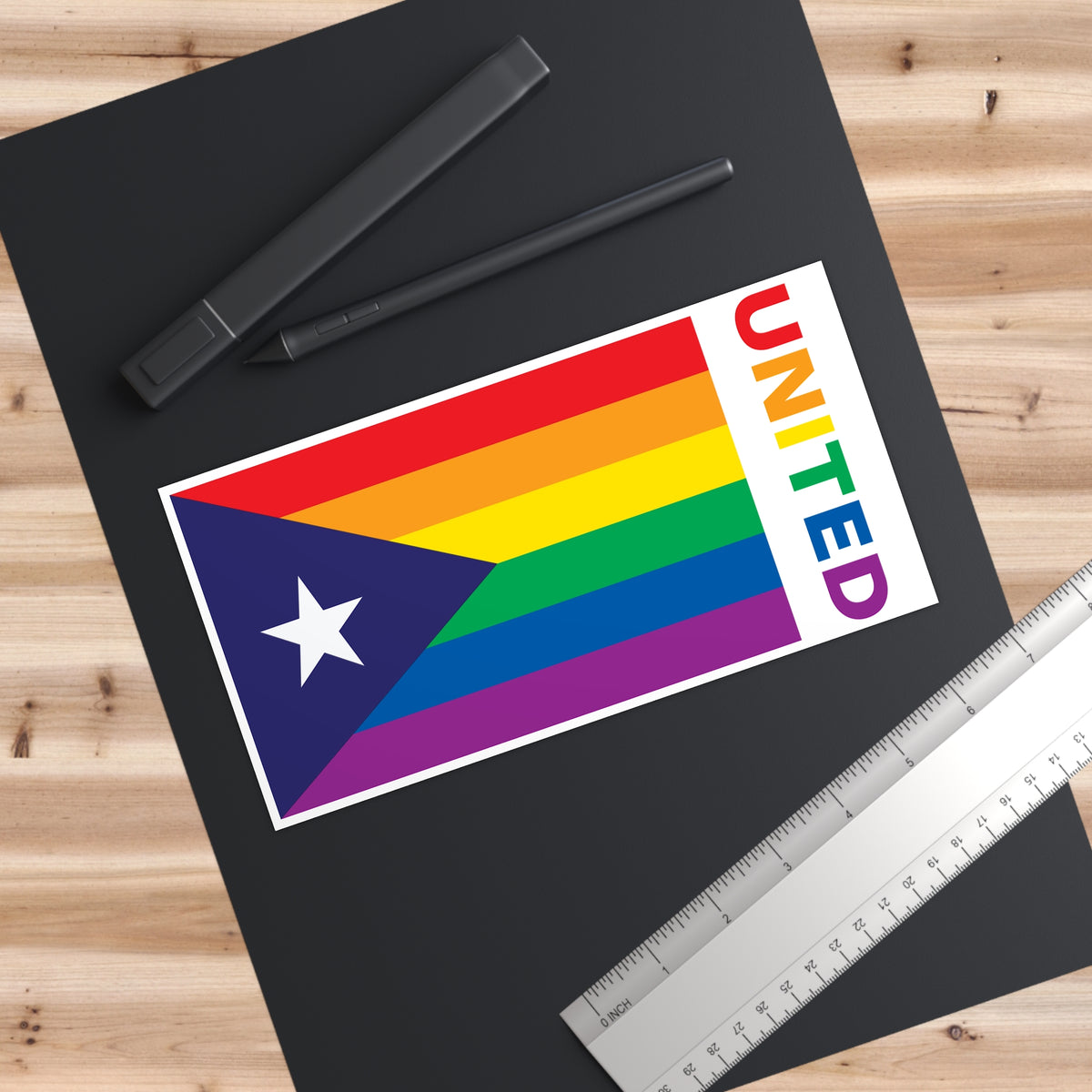 Puerto Rico Rainbow Pride Flag "UNITED" Bumper Sticker