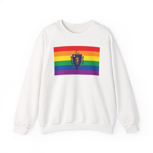 Massachusetts Rainbow Pride Flag Unisex Crewneck Sweatshirt, White, Black or Light Pink