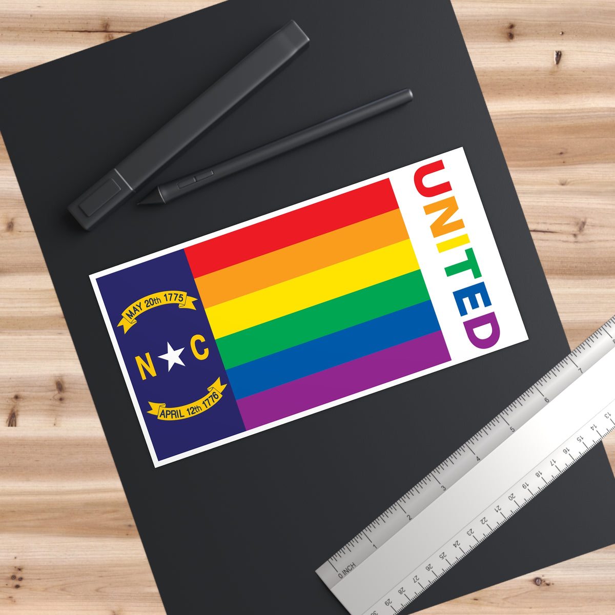 North Carolina Rainbow Pride Flag "UNITED" Bumper Sticker