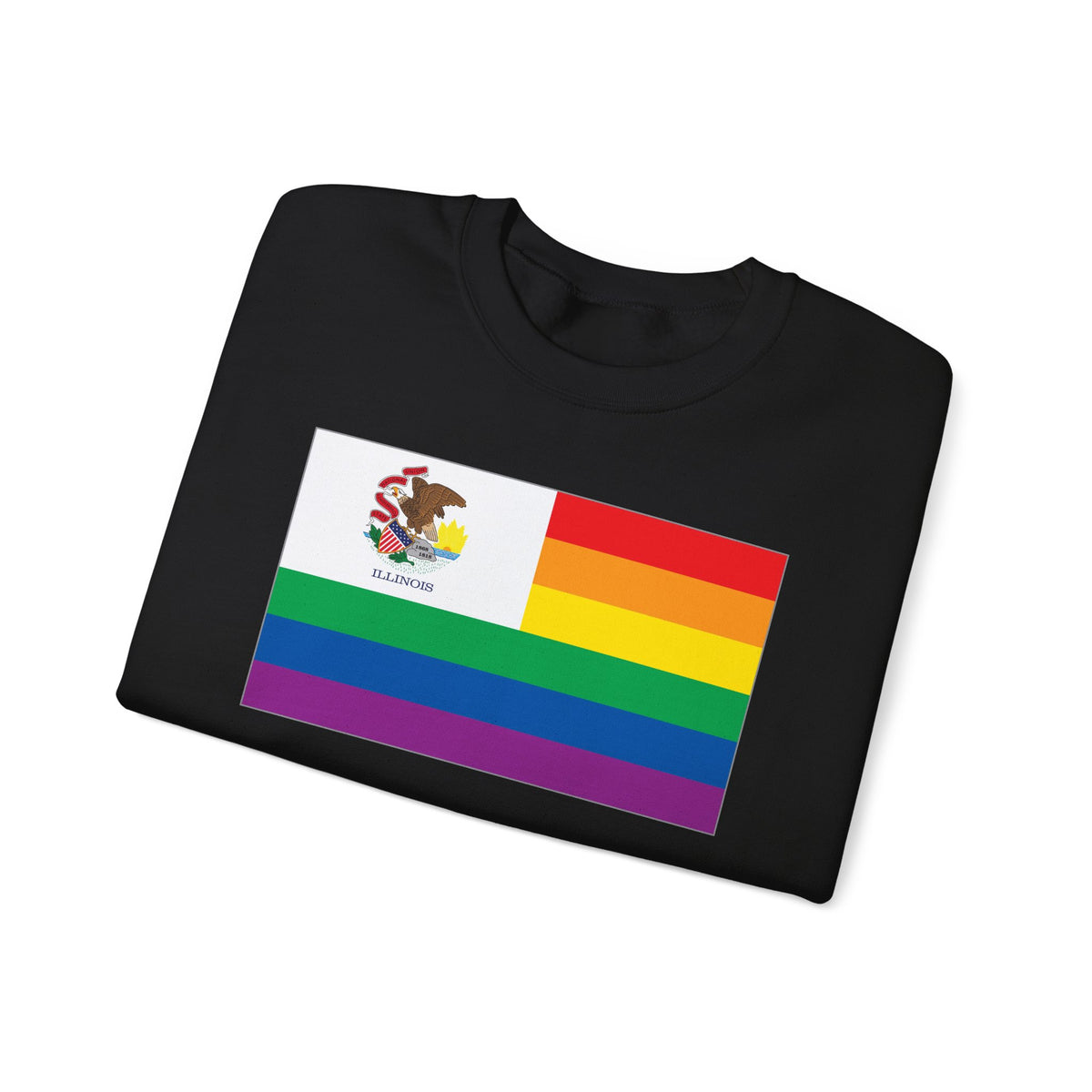 Illinois Rainbow Pride Flag Unisex Crewneck Sweatshirt, White, Black or Light Pink