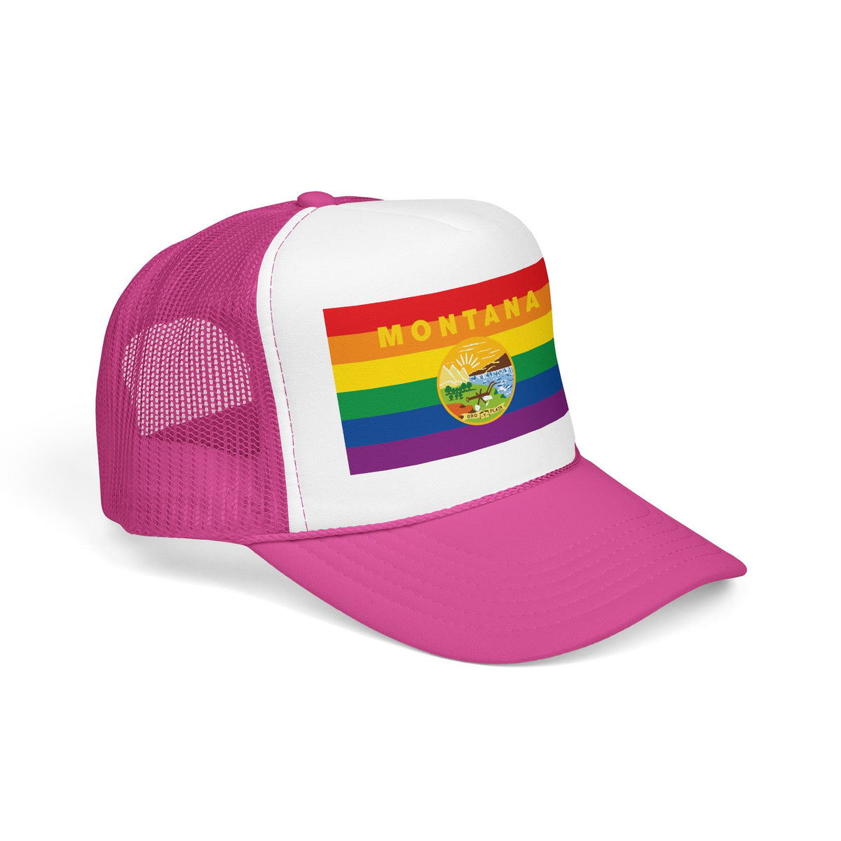 Montana Rainbow Pride Flag "UNITED" Printed Foam Trucker Hat, Several Color Options