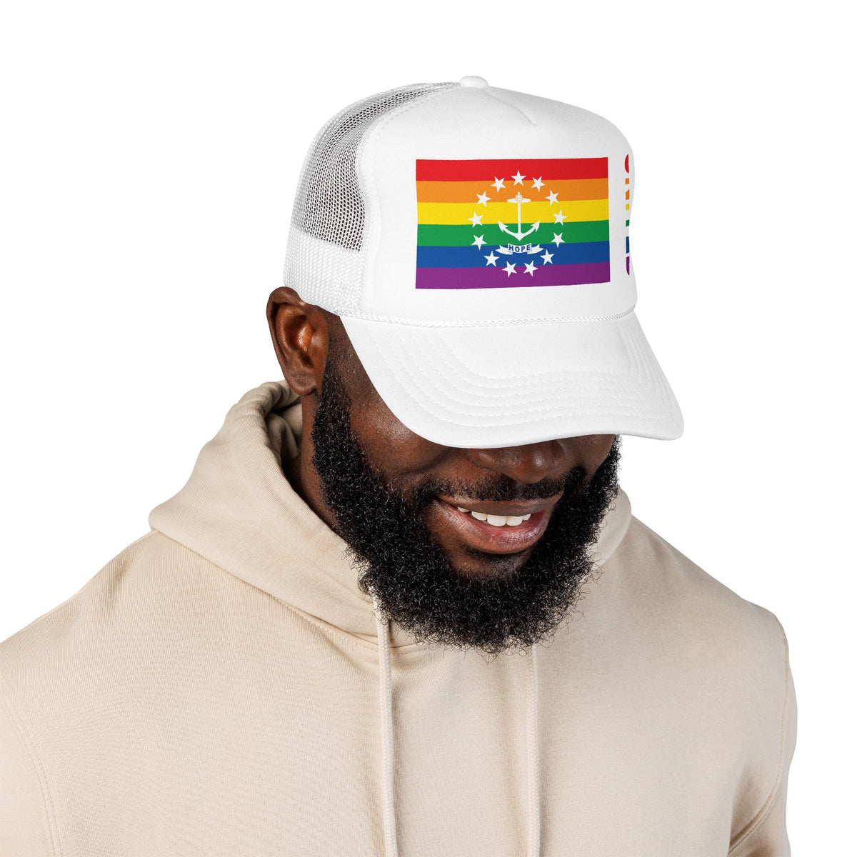 Rhode Island Rainbow Pride Flag "UNITED" Printed Foam Trucker Hat, Several Color Options