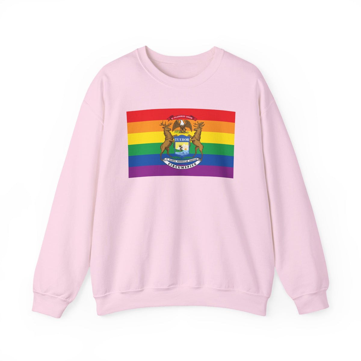 Michigan Rainbow Pride Flag Unisex Crewneck Sweatshirt, White, Black or Light Pink