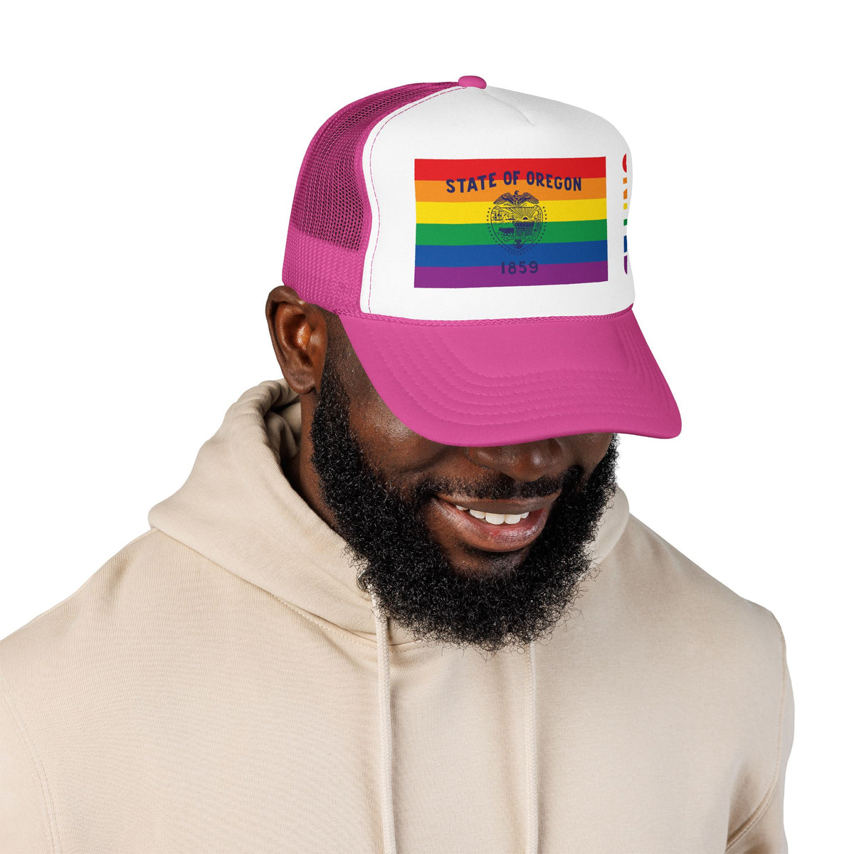 Oregon Rainbow Pride Flag "UNITED" Printed Foam Trucker Hat, Several Color Options