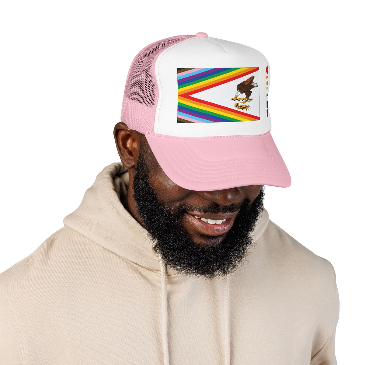 American Samoa Rainbow Pride Flag "UNITED" Printed Foam Trucker Hat, Several Color Options