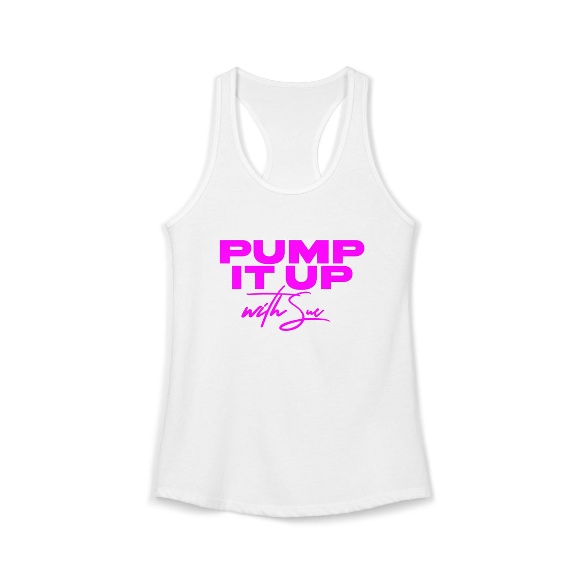 PUMP IT UP with Sue Tank Top - Pink, Black, Purple Rush and Red with White Deco
