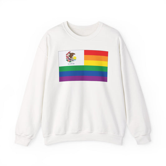 Illinois Rainbow Pride Flag Unisex Crewneck Sweatshirt, White, Black or Light Pink