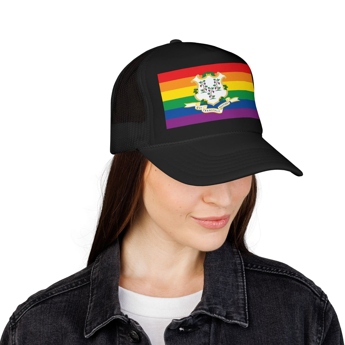 Connecticut Rainbow Pride Flag "UNITED" Printed Foam Trucker Hat, Several Color Options