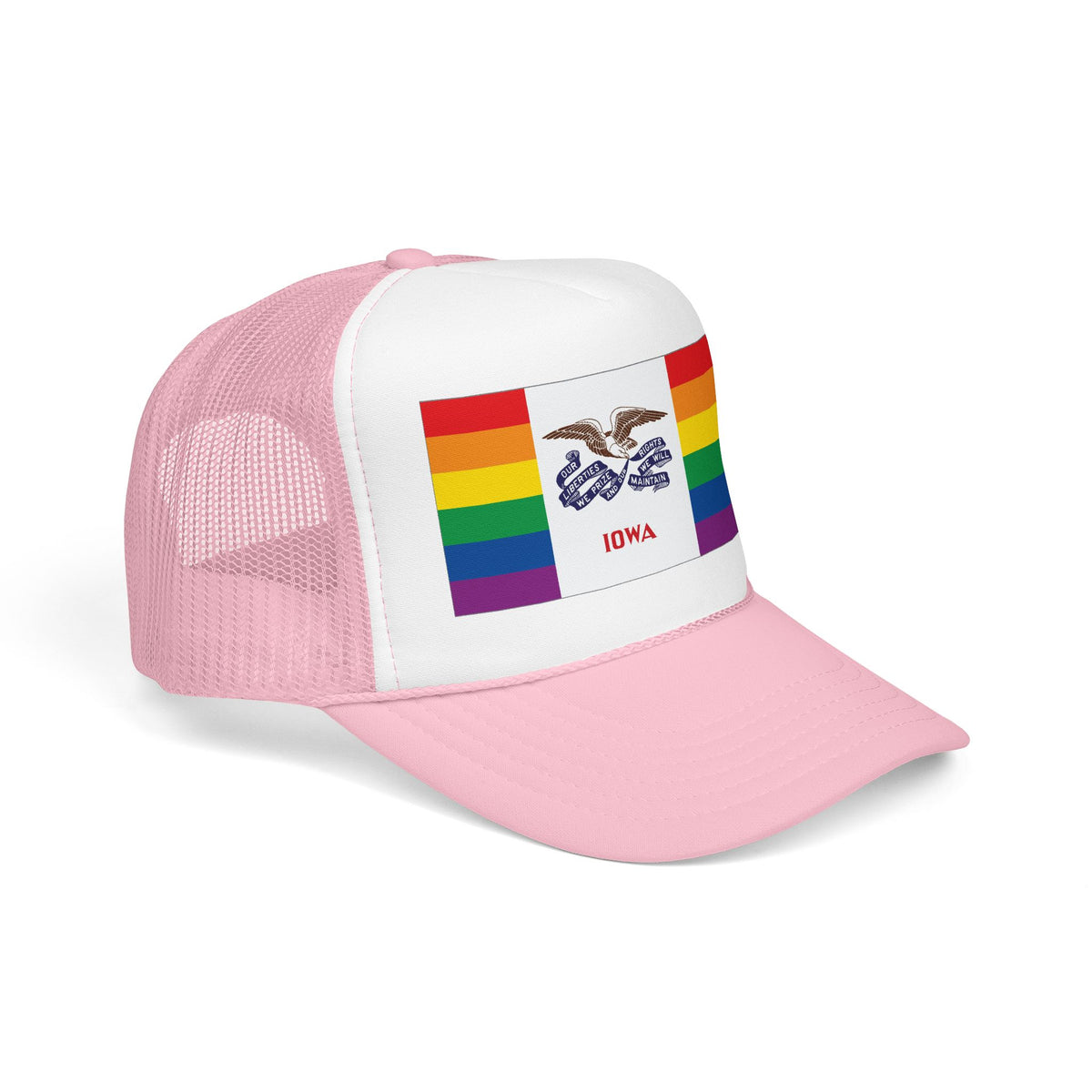 Iowa Rainbow Pride Flag "UNITED" Printed Foam Trucker Hat, Several Color Options