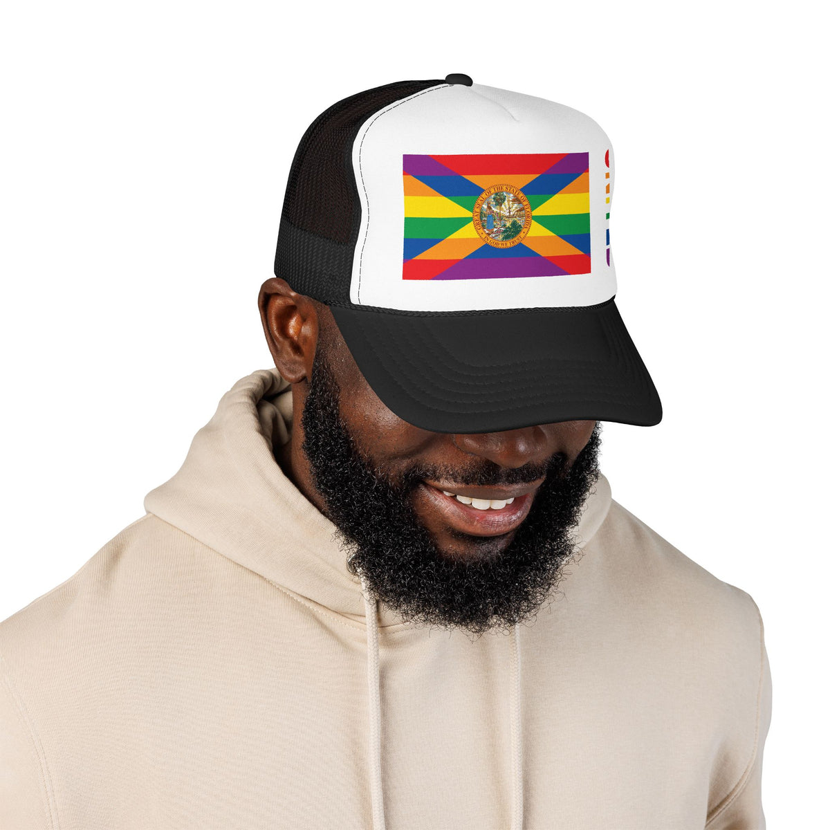 Florida Rainbow Pride Flag "UNITED" Printed Foam Trucker Hat, Several Color Options