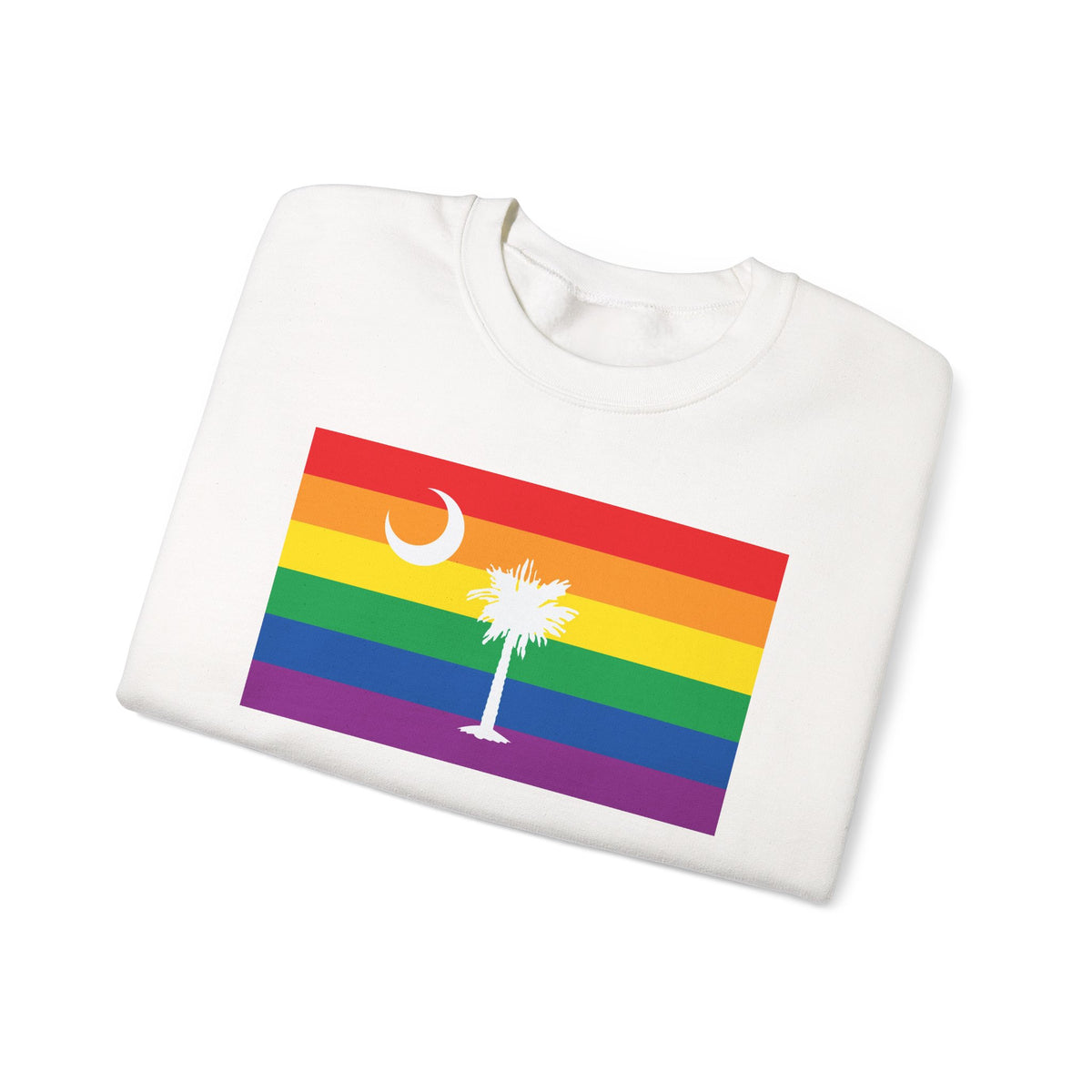 South Carolina Rainbow Pride Flag Unisex Crewneck Sweatshirt, White, Black or Light Pink