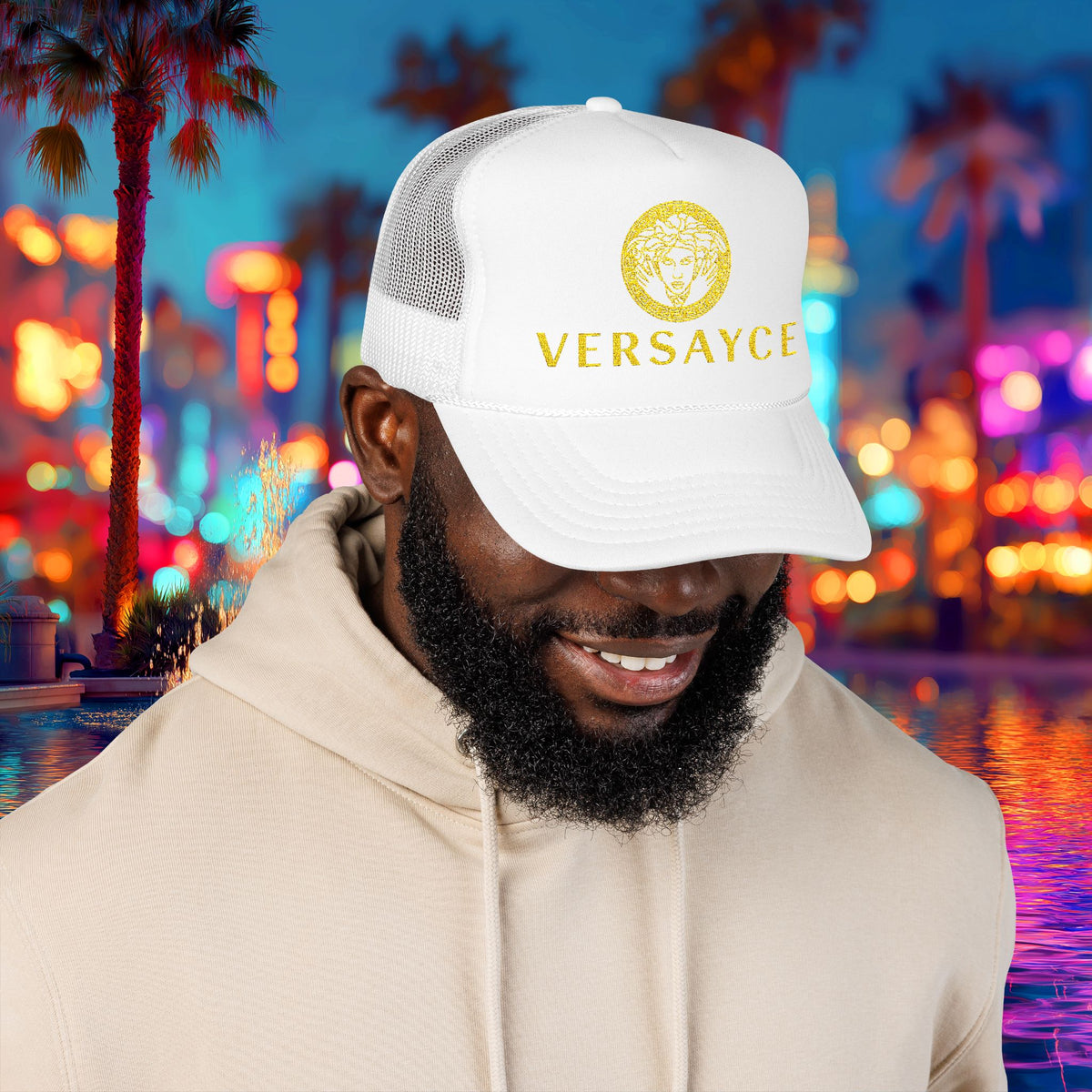 VERSAYCE Gold Logo Embroidered Trucker Hat