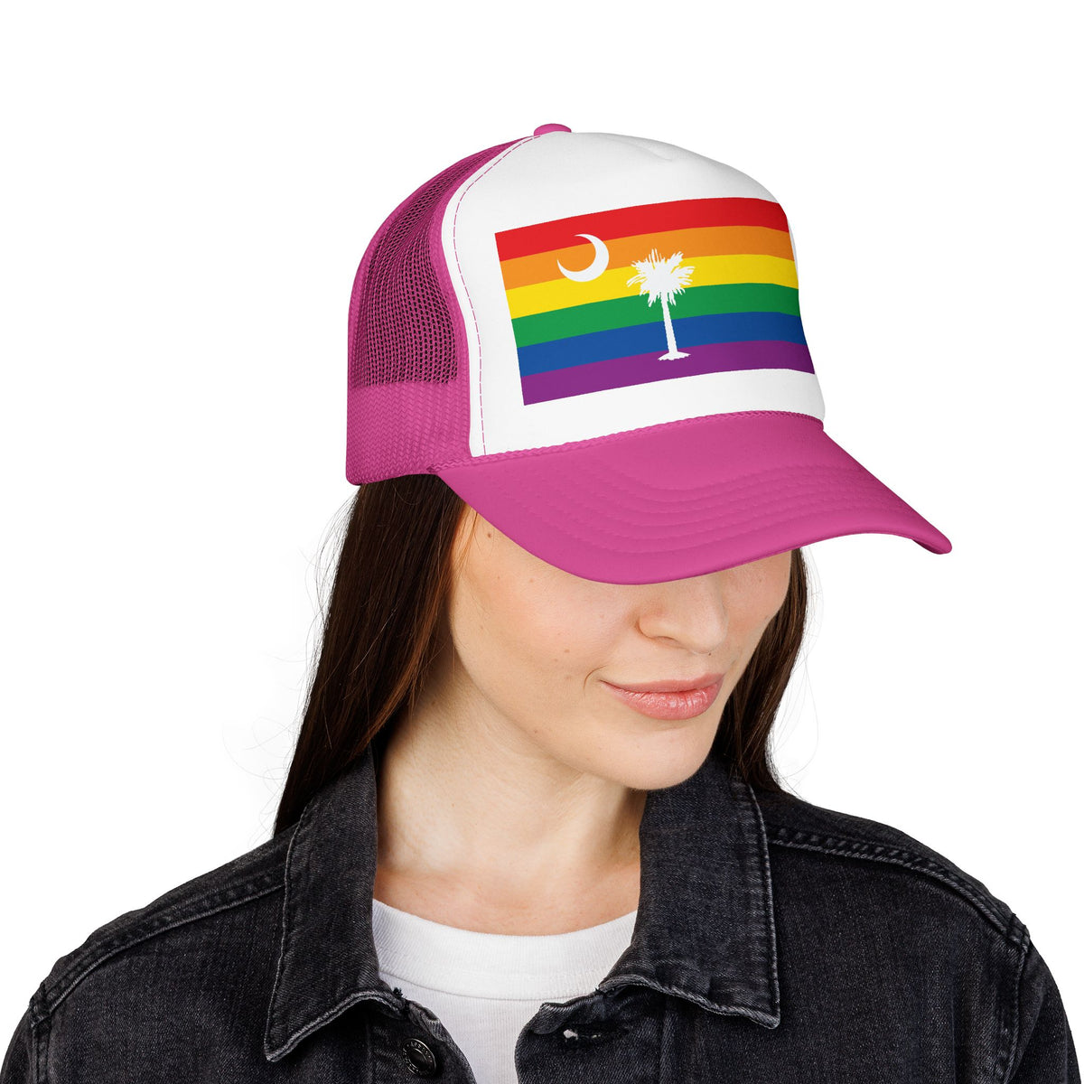 South Carolina Rainbow Pride Flag "UNITED" Printed Foam Trucker Hat, Several Color Options