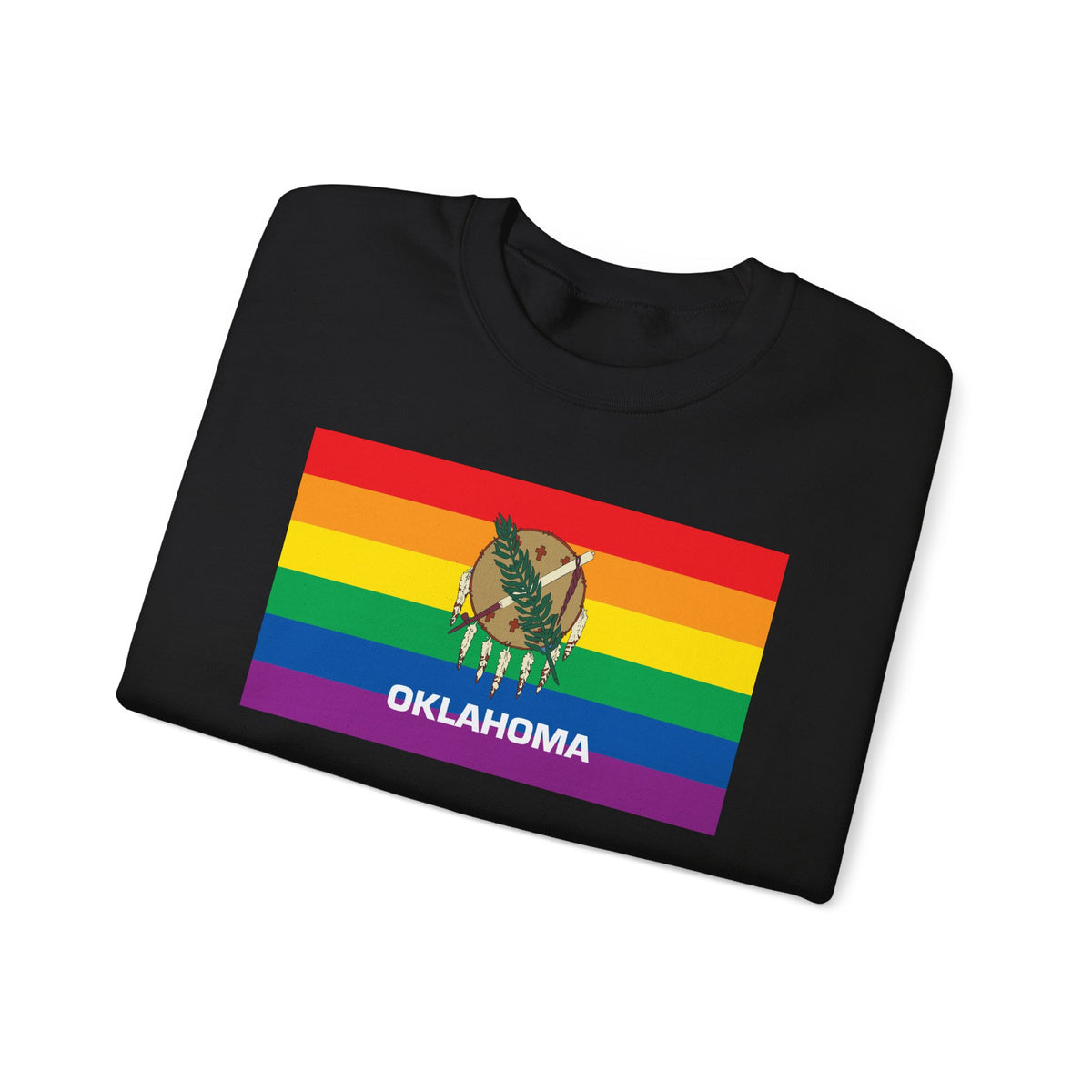 Oklahoma Rainbow Pride Flag Unisex Crewneck Sweatshirt, White, Black or Light Pink