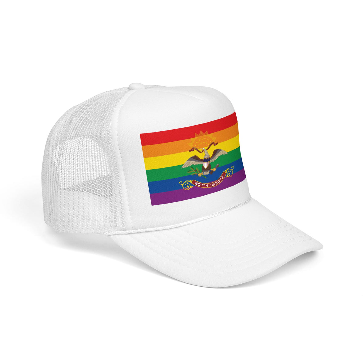 North Dakota Rainbow Pride Flag "UNITED" Printed Foam Trucker Hat, Several Color Options