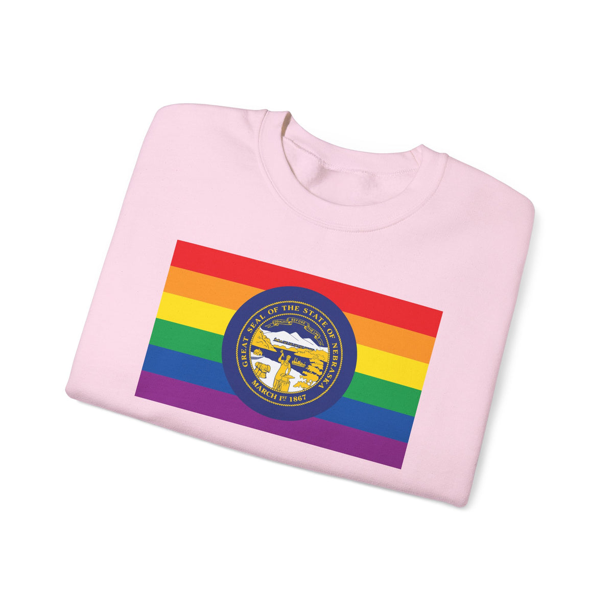 Nebraska Rainbow Pride Flag Unisex Crewneck Sweatshirt, White, Black or Light Pink