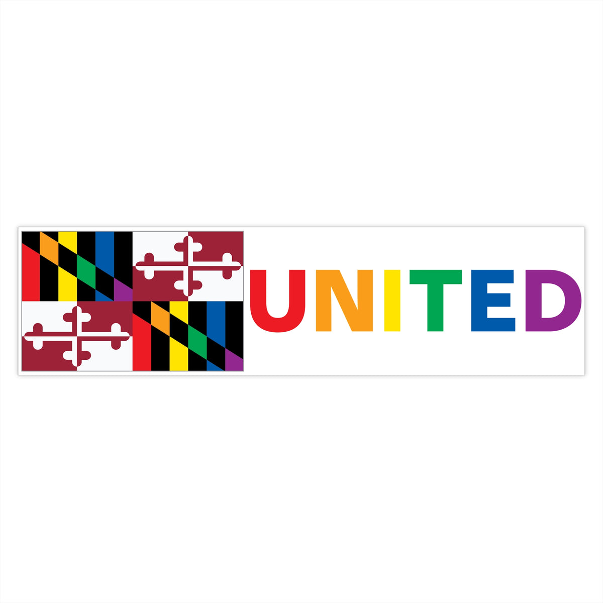 Maryland Rainbow Pride Flag "UNITED" Bumper Sticker