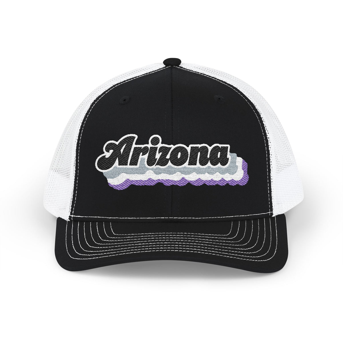 Arizona Asexual Pride Stack Embroidered Trucker, Snapback Trucker Cap, Black front with White mesh in back