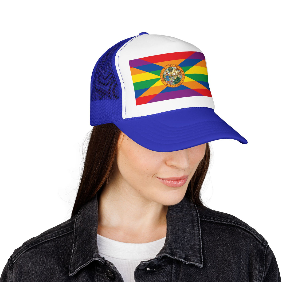 Florida Rainbow Pride Flag "UNITED" Printed Foam Trucker Hat, Several Color Options