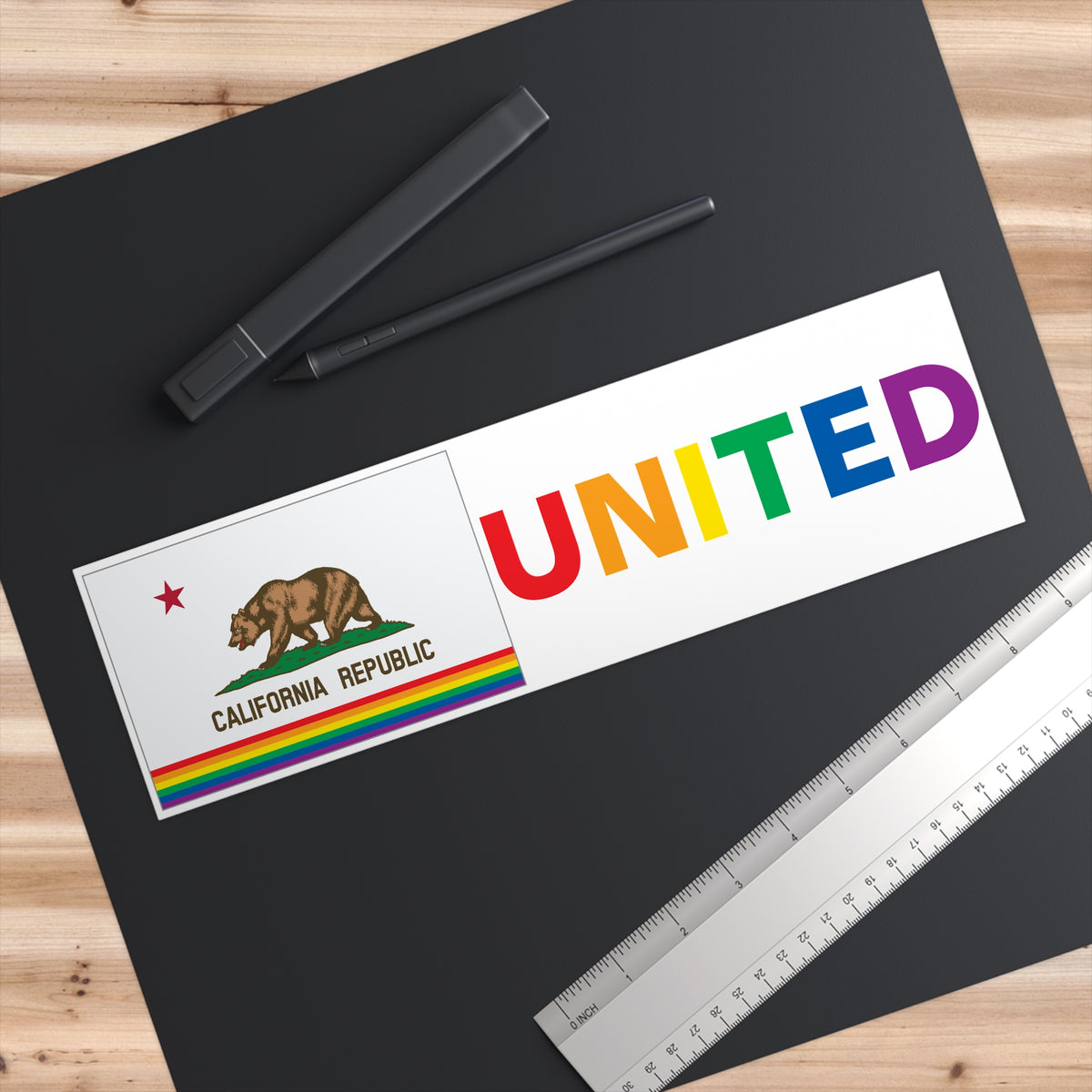 California Rainbow Pride Flag "UNITED" Bumper Sticker