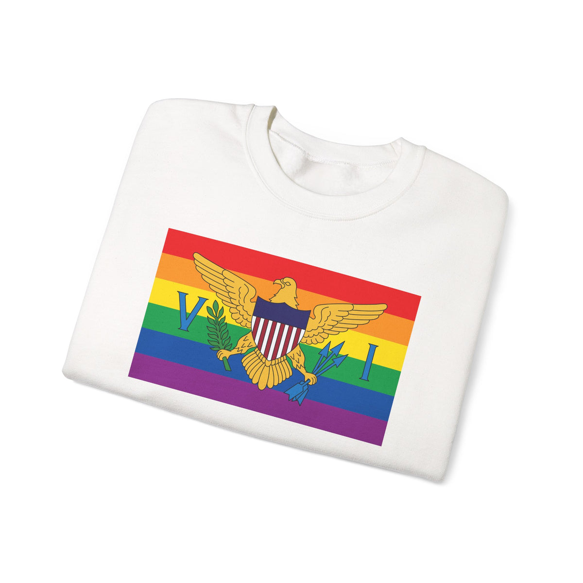 U.S. Virgin Islands Rainbow Pride Flag Unisex Crewneck Sweatshirt, White, Black or Light Pink
