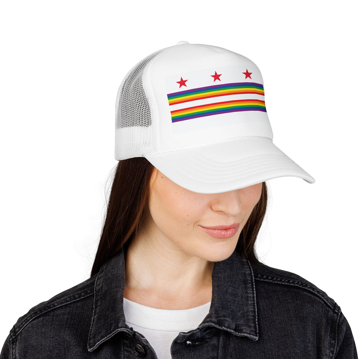 Washington, D.C. Rainbow Pride Flag "UNITED" Printed Foam Trucker Hat, Several Color Options