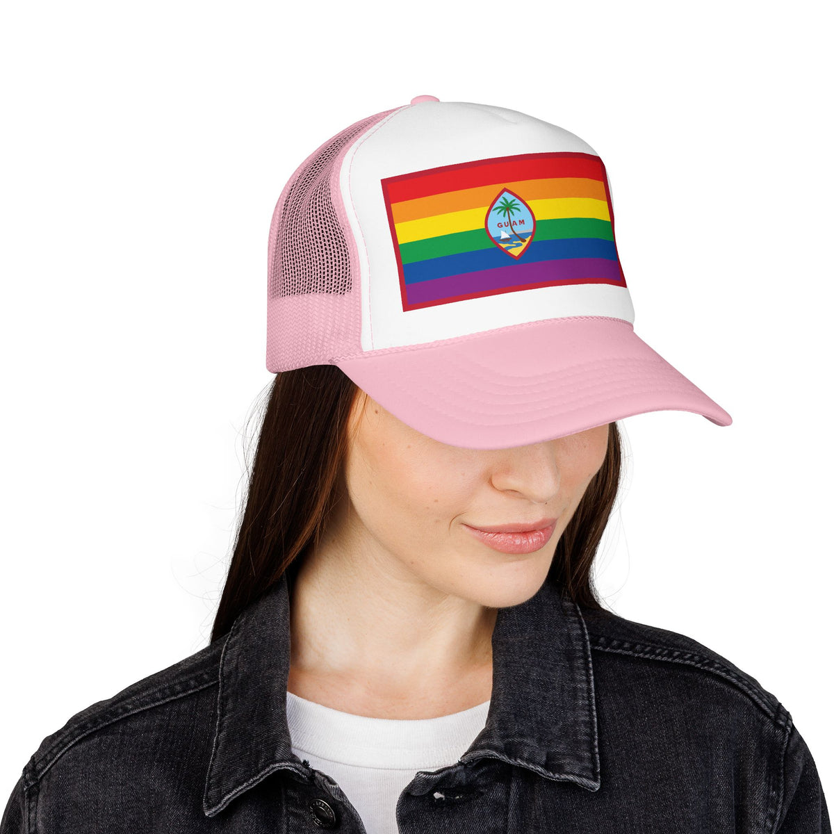 Guam Rainbow Pride Flag "UNITED" Printed Foam Trucker Hat, Several Color Options