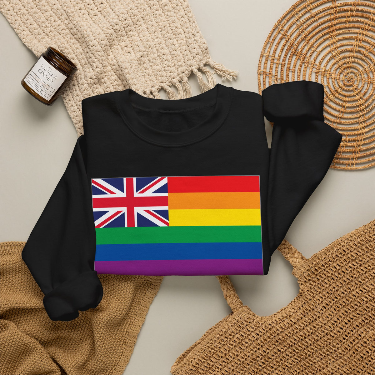 Hawai'i Rainbow Pride Flag Unisex Crewneck Sweatshirt, White, Black or Light Pink