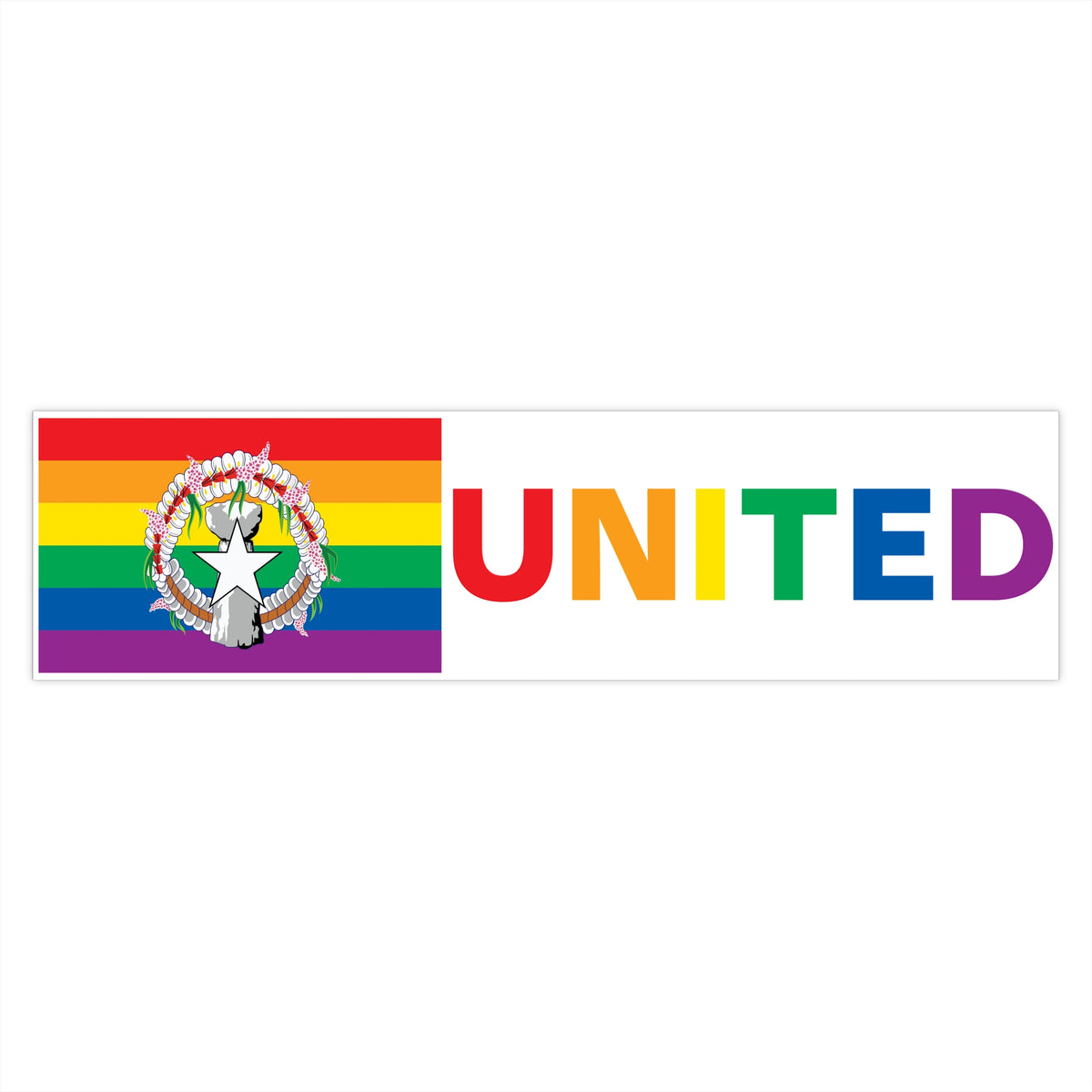 Northern Mariana Islands Rainbow Pride Flag "UNITED" Bumper Sticker
