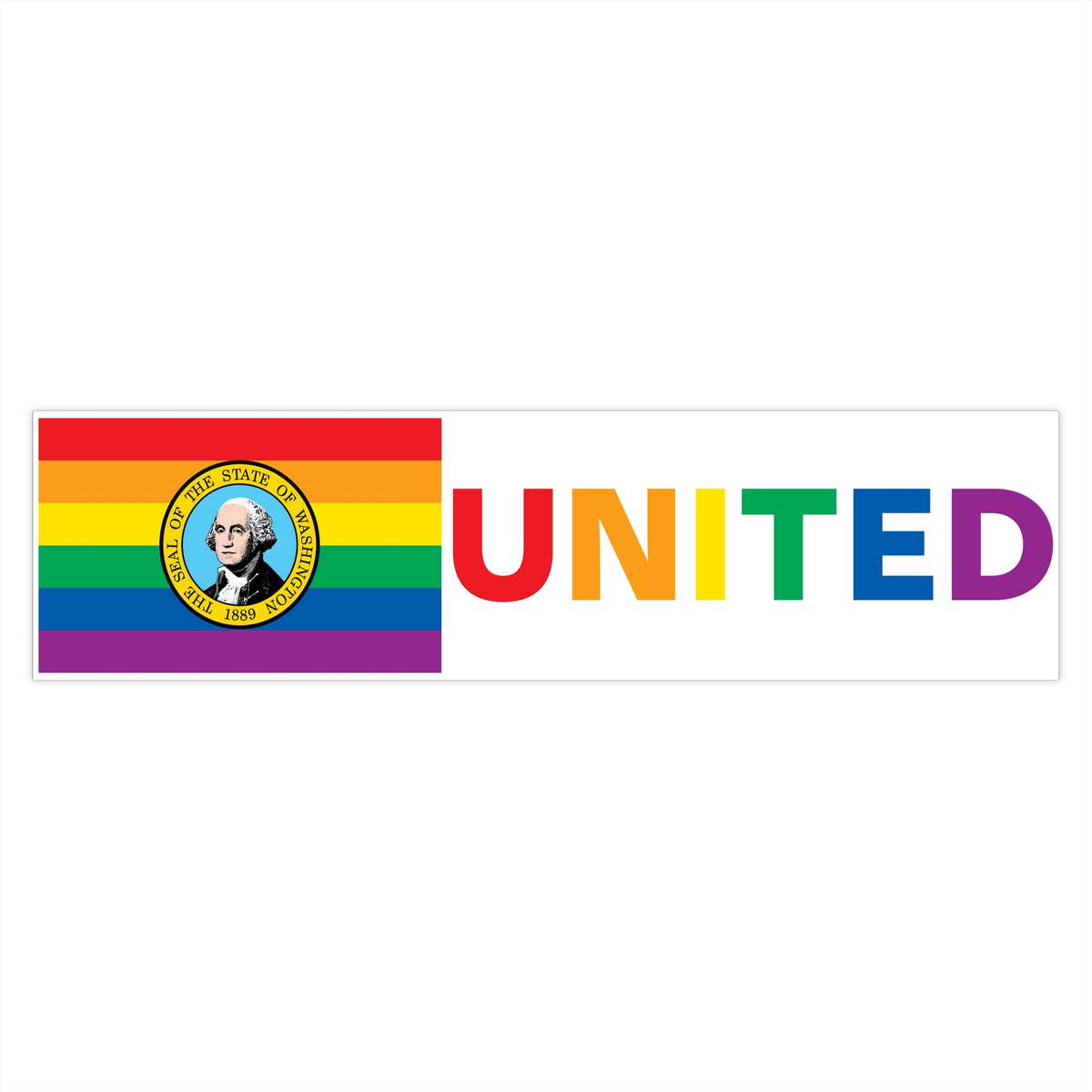 Washington Rainbow Pride Flag "UNITED" Bumper Sticker