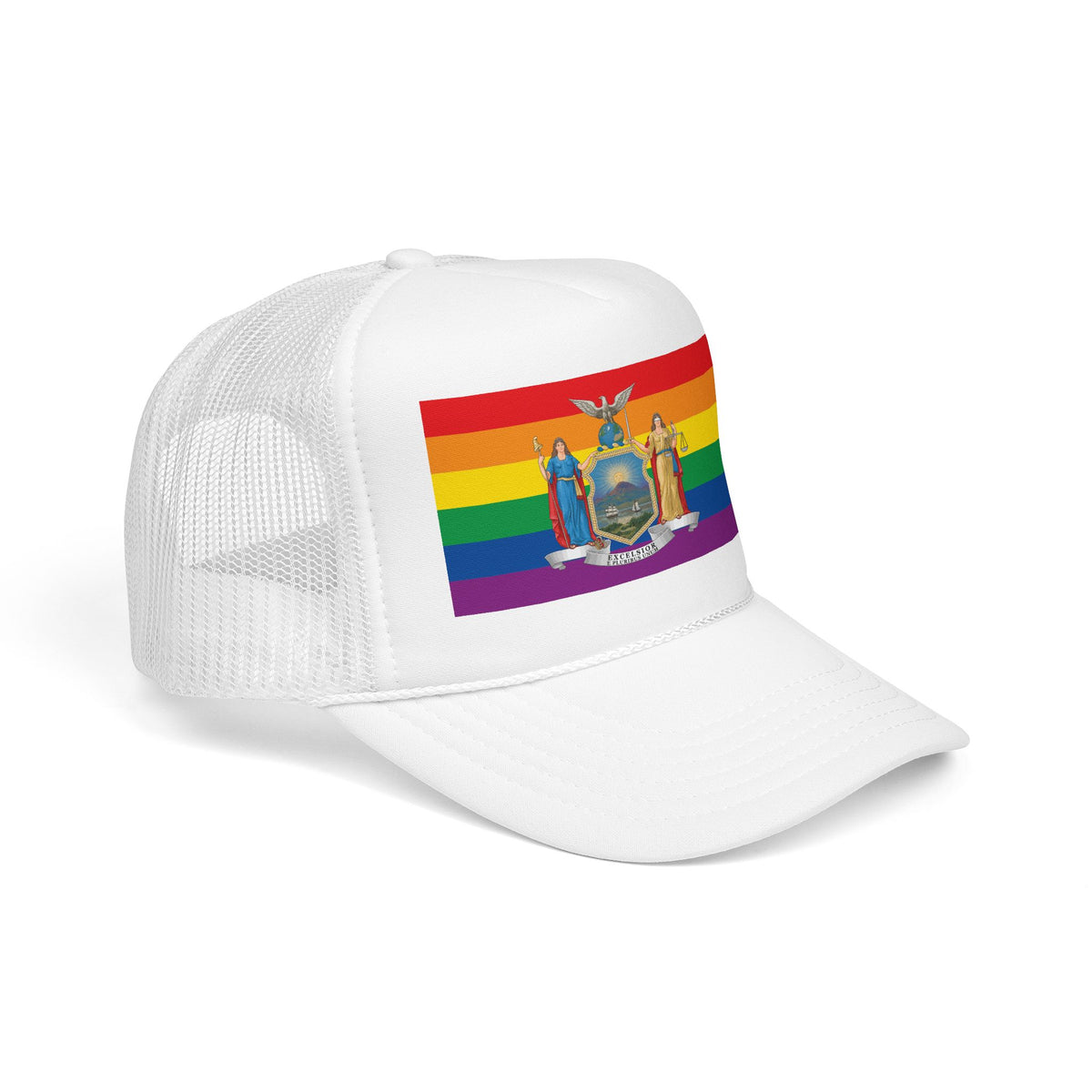 New York Rainbow Pride Flag "UNITED" Printed Foam Trucker Hat, Several Color Options