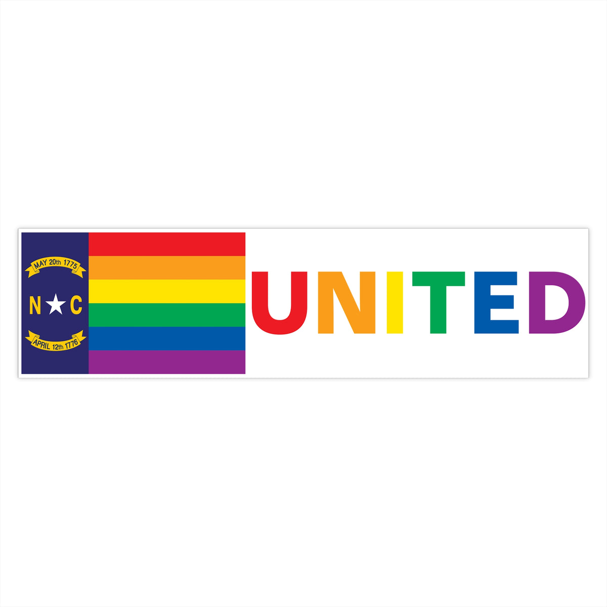 North Carolina Rainbow Pride Flag "UNITED" Bumper Sticker