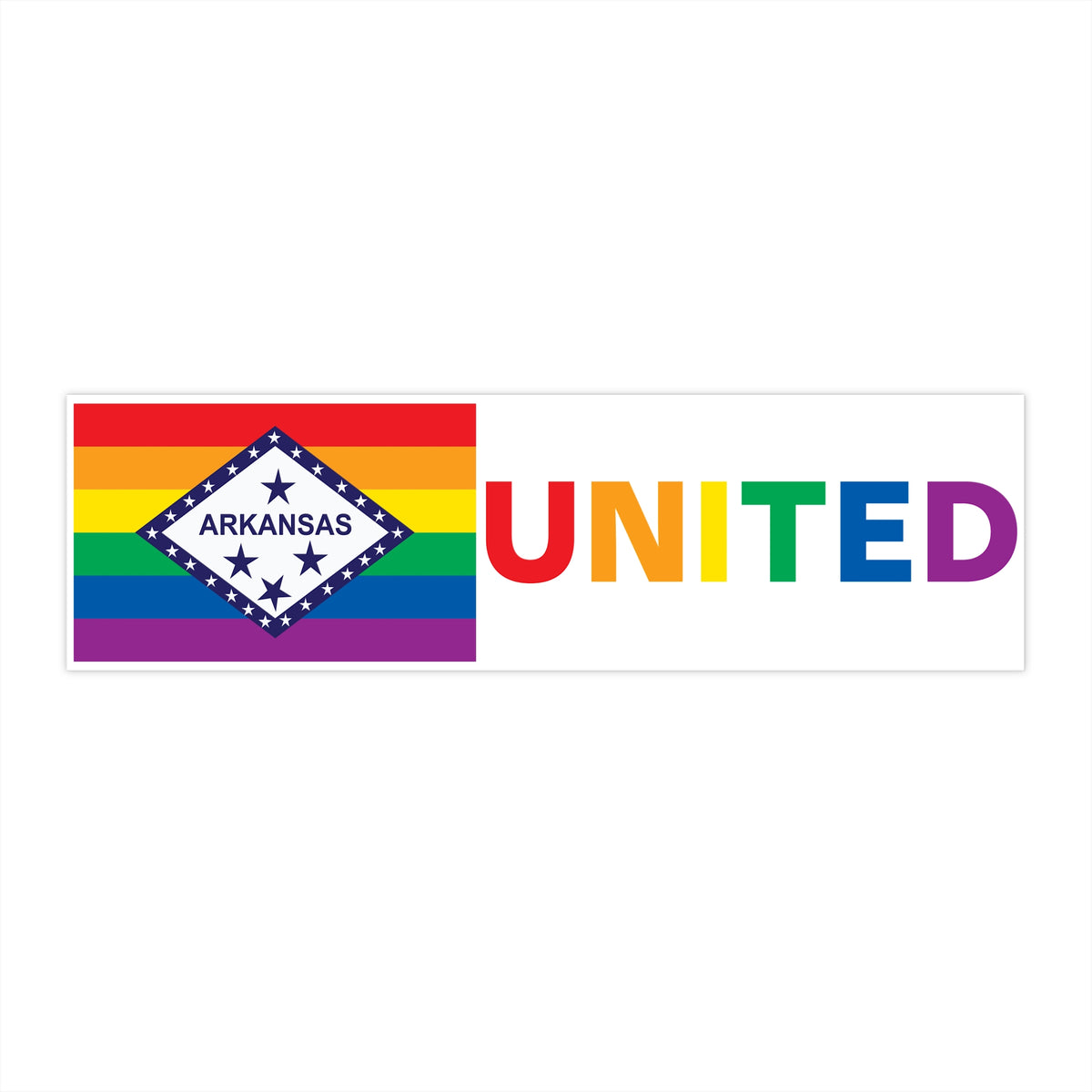 Arkansas Rainbow Pride Flag "UNITED" Bumper Sticker