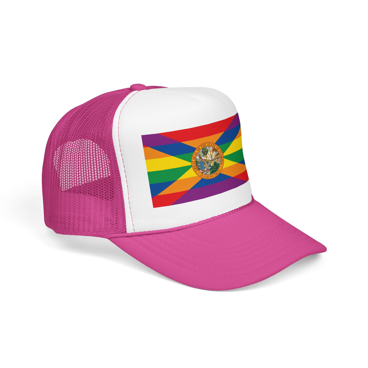 Florida Rainbow Pride Flag "UNITED" Printed Foam Trucker Hat, Several Color Options