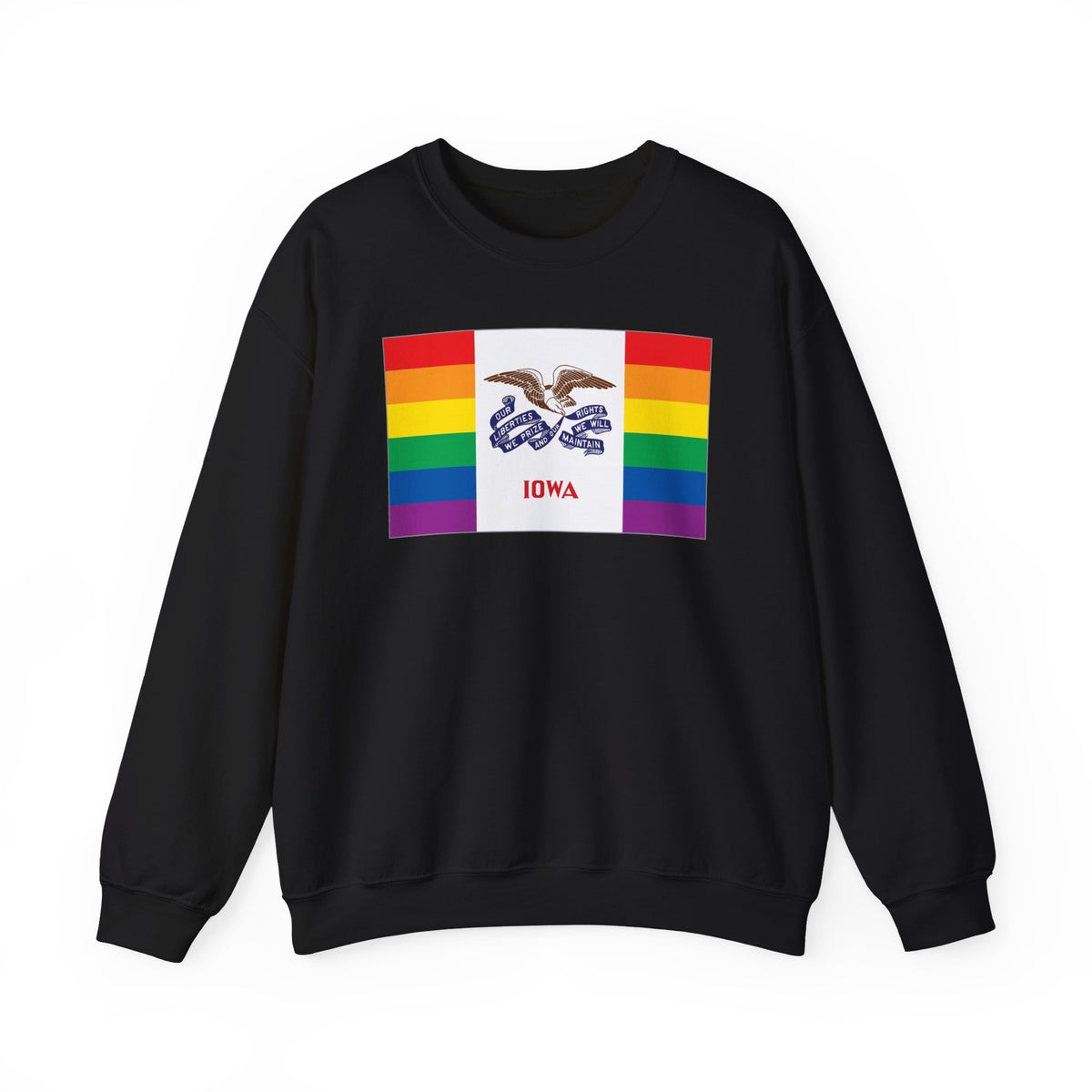 Iowa Rainbow Pride Flag Unisex Crewneck Sweatshirt, White, Black or Light Pink