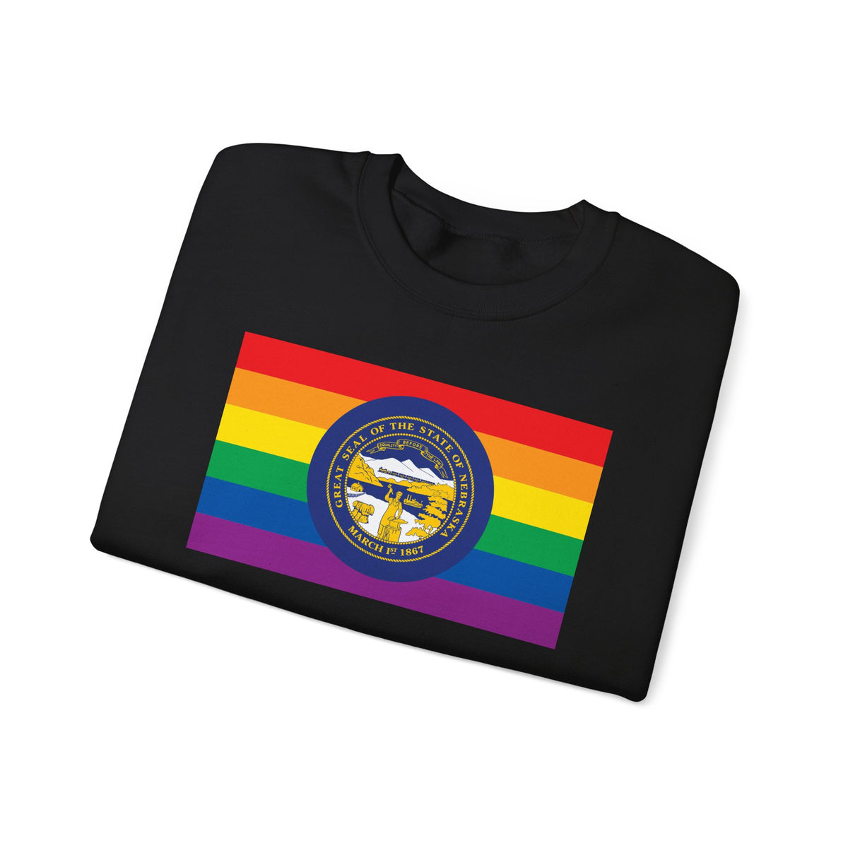 Nebraska Rainbow Pride Flag Unisex Crewneck Sweatshirt, White, Black or Light Pink