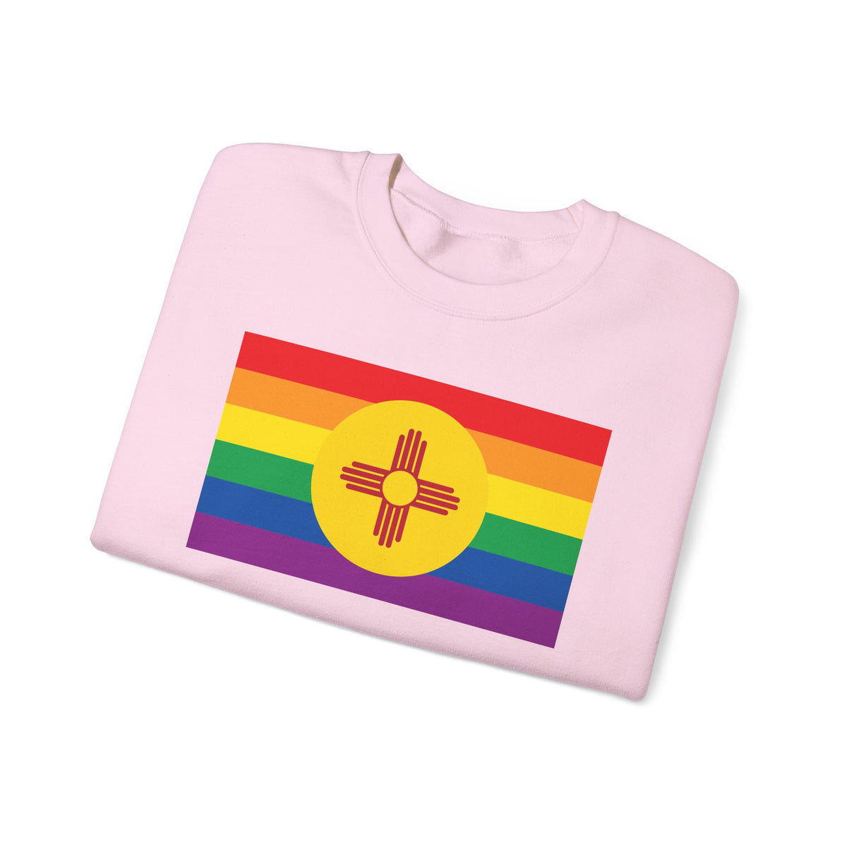 New Mexico Rainbow Pride Flag Unisex Crewneck Sweatshirt, White, Black or Light Pink