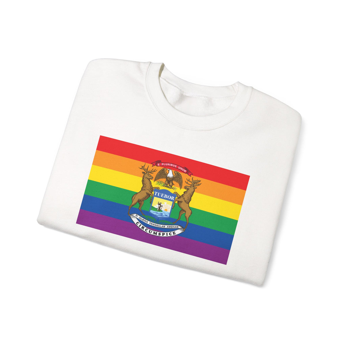 Michigan Rainbow Pride Flag Unisex Crewneck Sweatshirt, White, Black or Light Pink