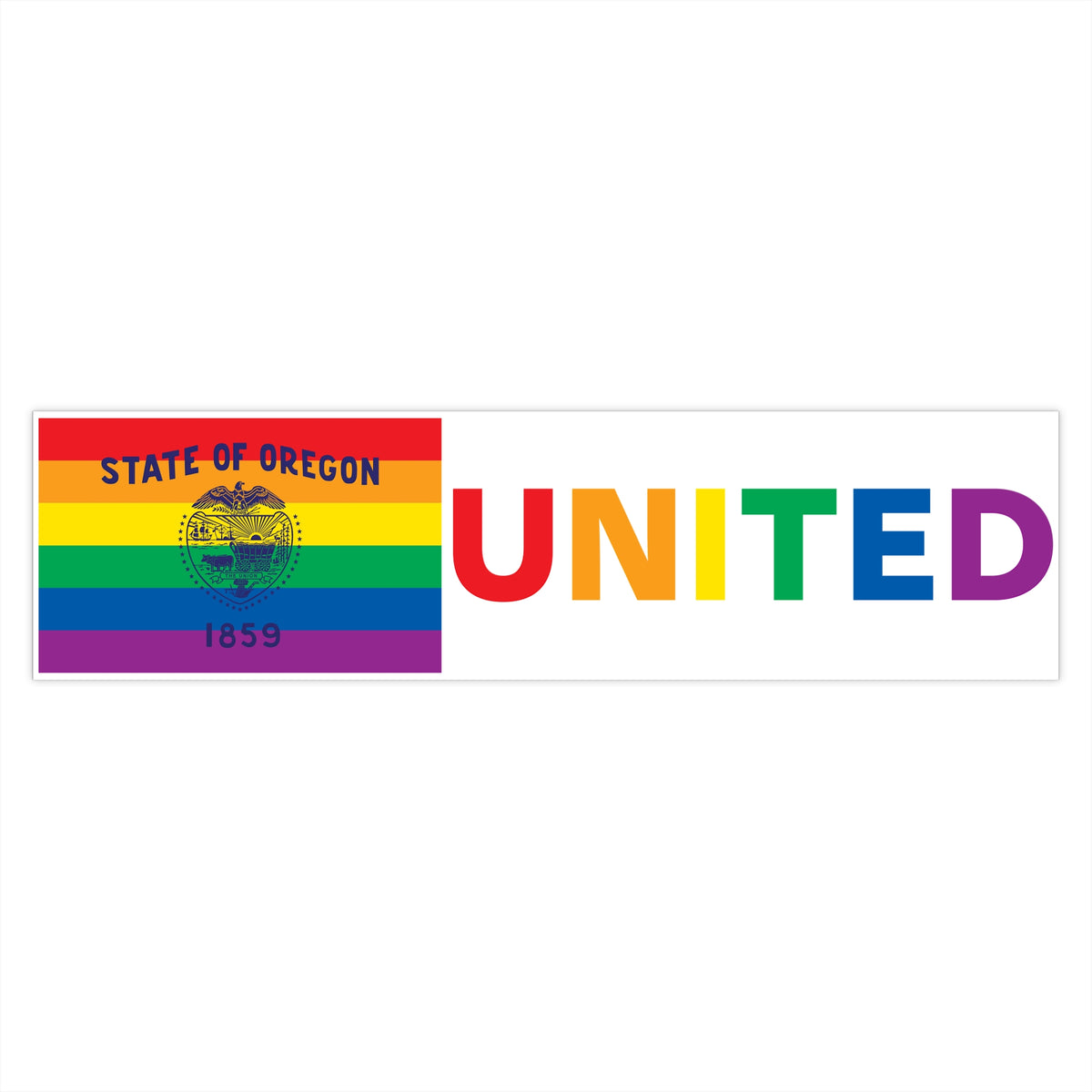 Oregon Rainbow Pride Flag "UNITED" Bumper Sticker