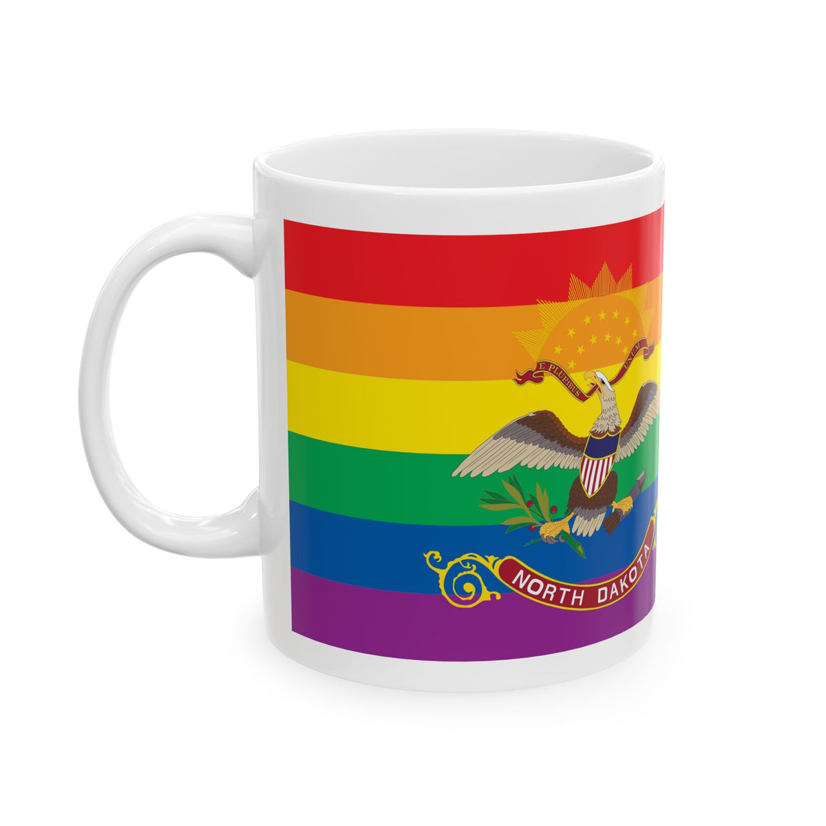 North Dakota Rainbow Pride Flag "UNITED" Ceramic Mug